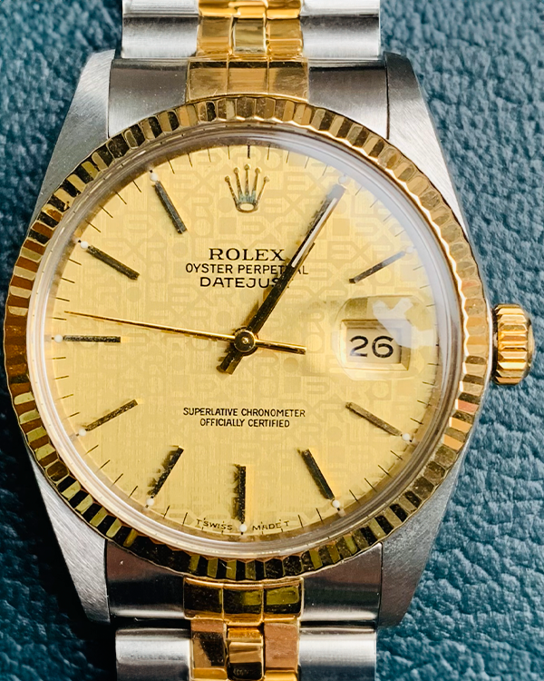 1976 Rolex Datejust Vintage 36MM Service Champagne "Jubilee Motif" Dial Two-Tone Jubilee Bracelet (16013)