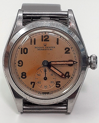 Rare Rolex Military Bubbleback Vintage 30MM Silver Patina Dial Steel Jubilee Bracelet (3767)